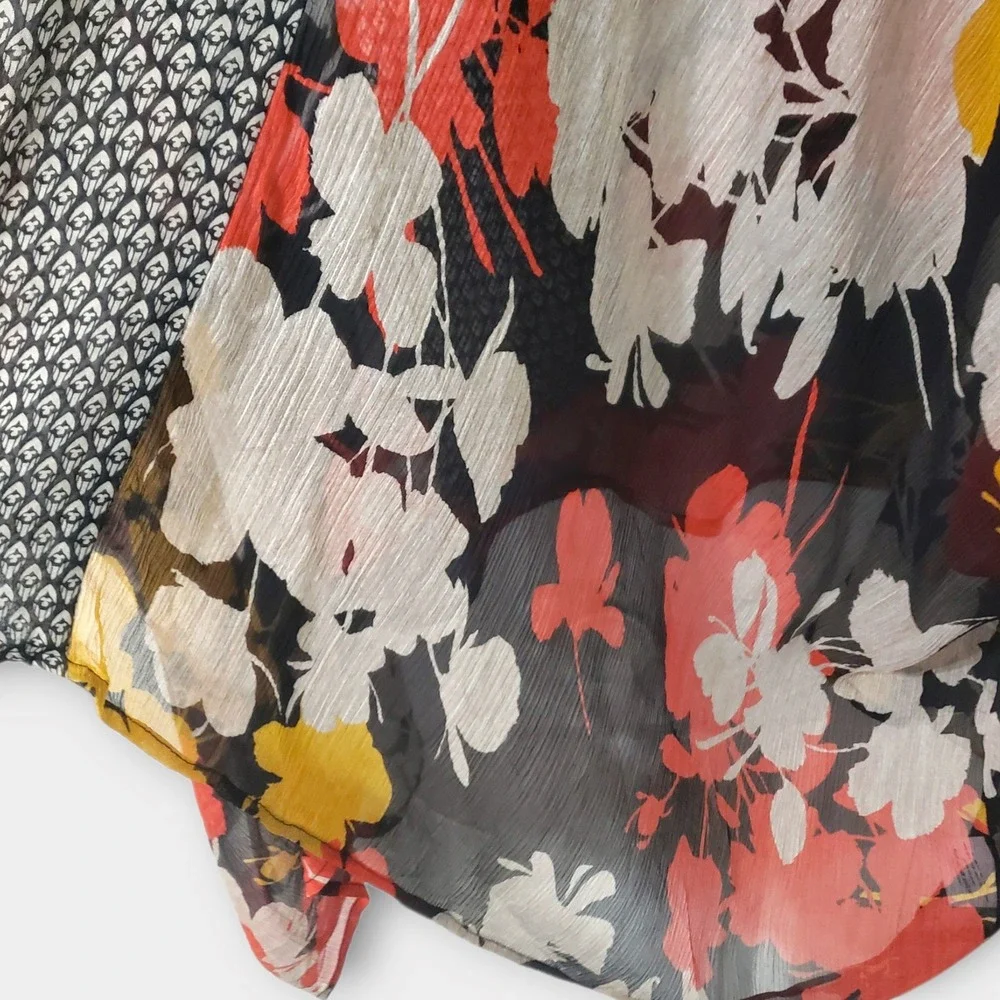 Elevenses Anthropologie 100% Silk Sheer Chiffon Floral Kimono Wrap OS Black Red